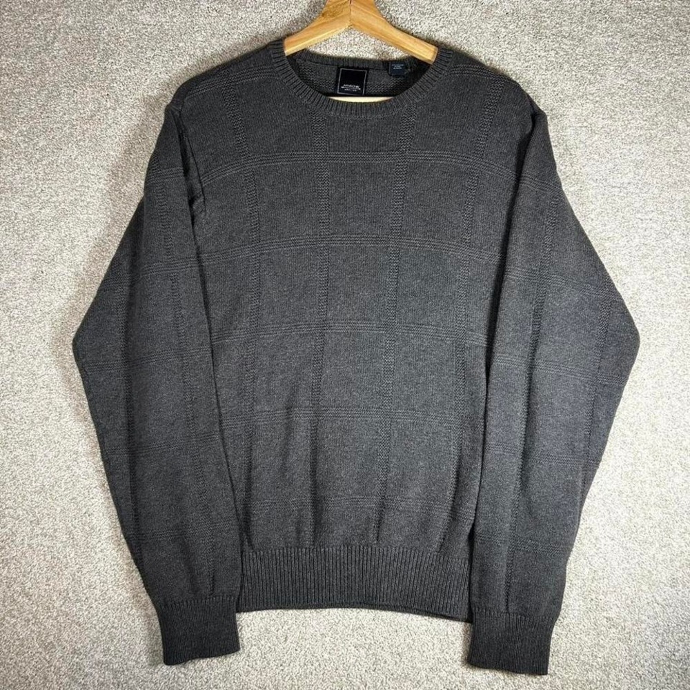 Vintage men's grey patterned preppy knit sweater Size S